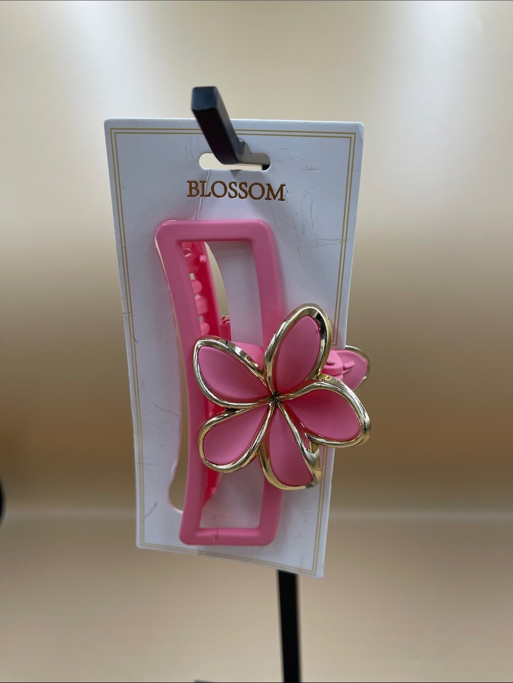 Blossom Pink Flower Hair Clip with Gold Trim